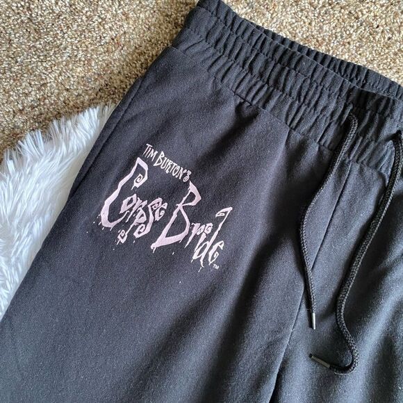 Tim Burtons Corpse Bride Sweatpants Black Pink Drawstring Waist Womens Medium - Picture 7 of 9